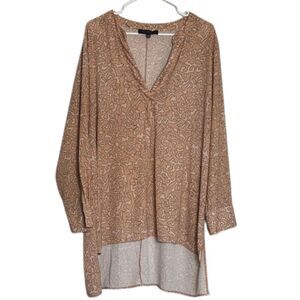 Eloquii Tunic Blouse Top Womens 18 Plus Size Artsy Boho Lagenlook V Neck Tan